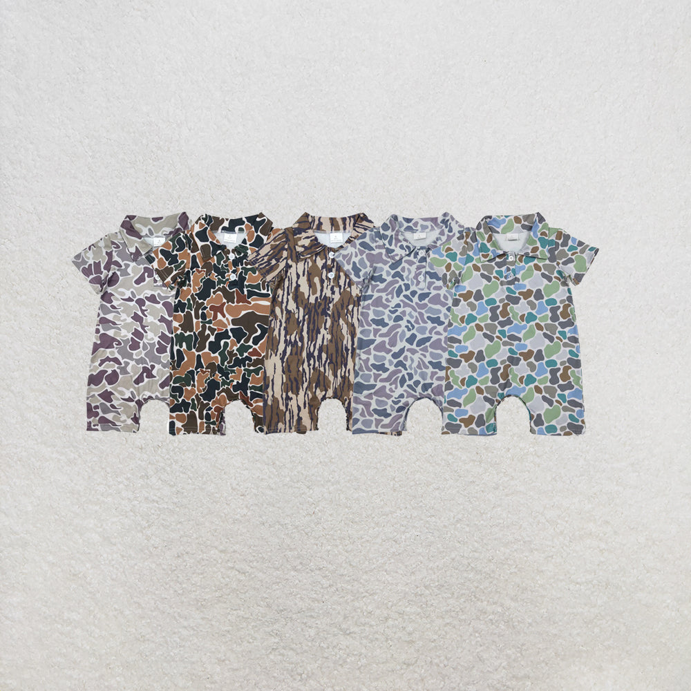 RTS NO MOQ Sibling Baby Infant Boys Short Sleeves Camouflage Button Rompers