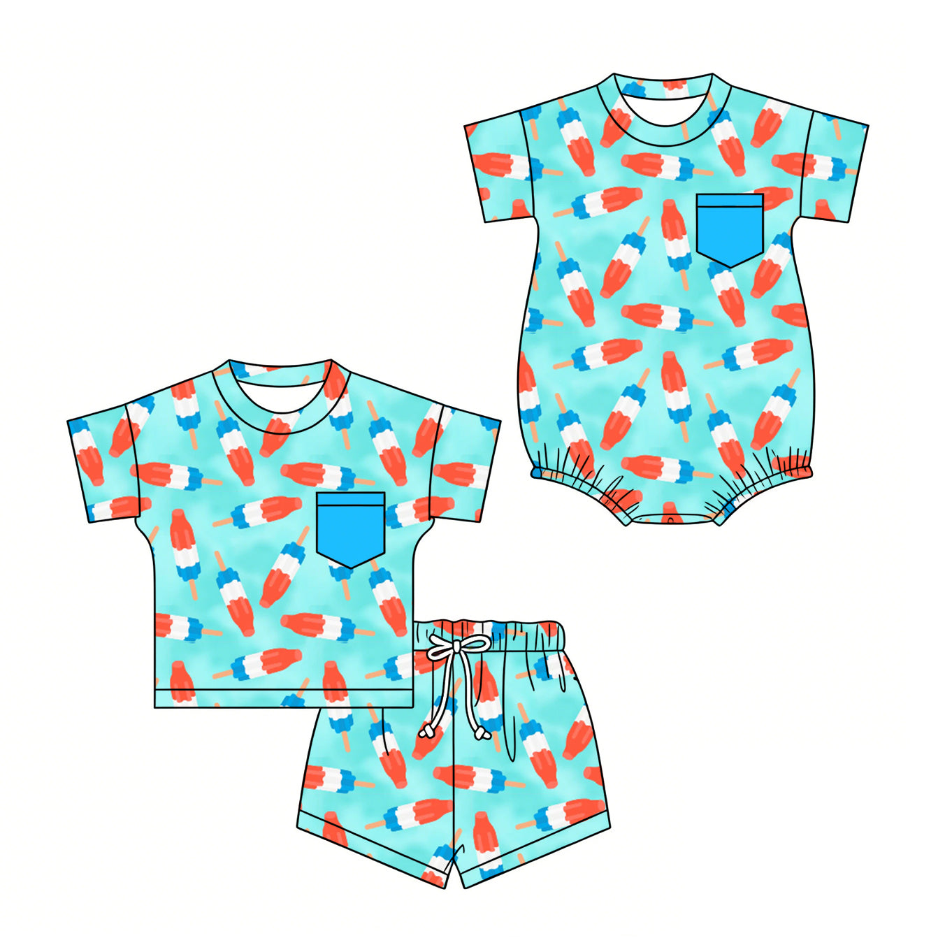 3.6 Custom moq 5 mix size Sibling 4th of July Baby Boys Romper Short-Sleeved Top And Shorts Set Summer Outfit