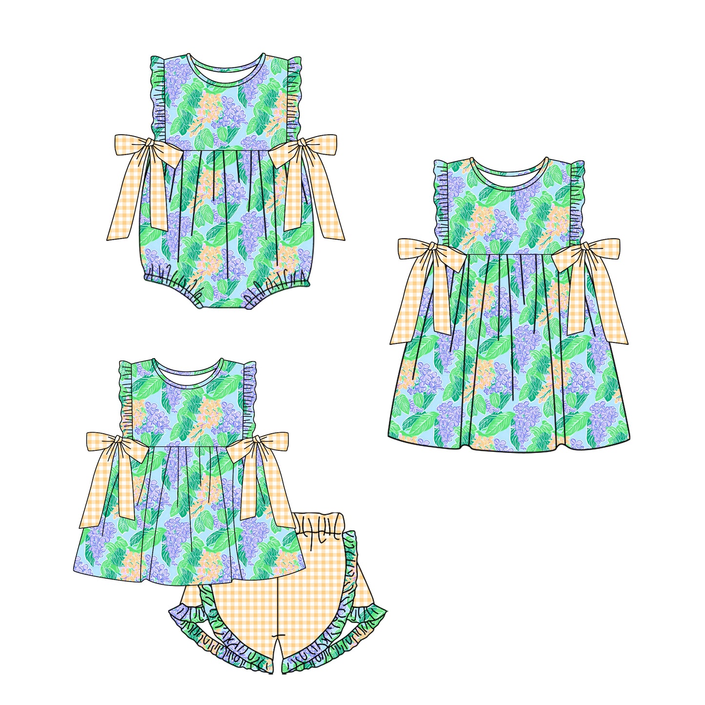11.15 custom each style moq 5eta 4-6week Sibling Sister floral baby girl short sleeve shorts sets and dress and rompers match family design