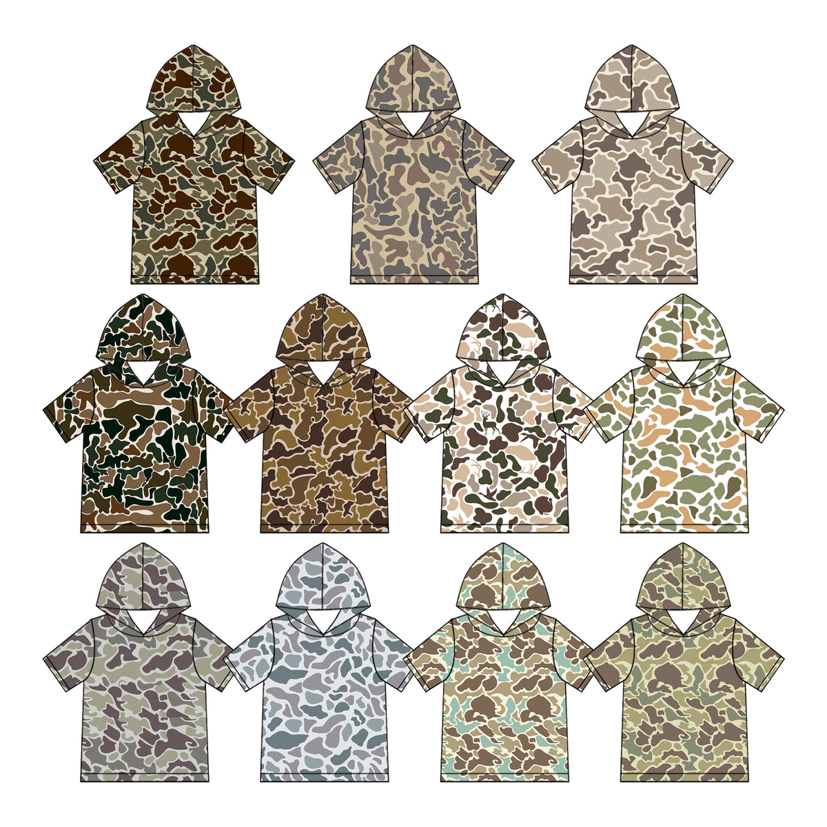 (Preorder new) No moq Baby Boys Camo Short Sleeve Hoodie Pullover