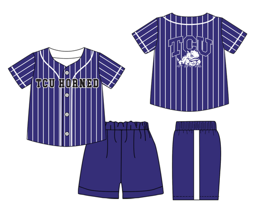 Custom moq 3 or 5 mix size milk silk summer teams baby boy clothes blue and purple short sleeve shorts sets-26.1.20