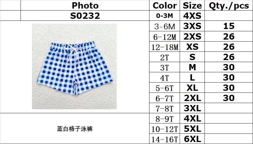 RTS  S0232 Blue and white plaid swimming trunks