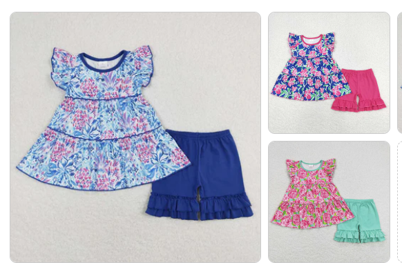 RTS Baby Girls Navy Flowers Tunic Shorts Summer Clothes Sets