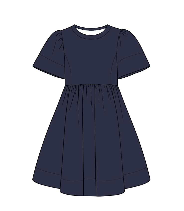 custom moq 5 mix size cotton Baby Girls Solid Short Sleeve Round Neck Gathered Waist Swing Dress
