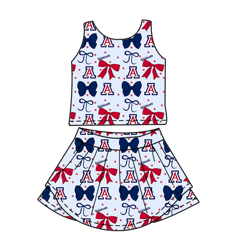 Custom moq 5 mix size milk silk summer teams baby girls clothes team bow blue sleeveless skirts sets and dress 1 and dress 2 and dress 3-25.6.24