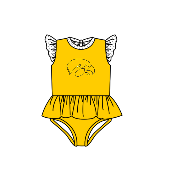 Custom moq 5 mix size milk silk summer teams baby girl boys clothes Yellow Two-Piece Swimsuit Set One Piece Swimsuits boy swim trunks