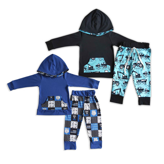 RTS NO MOQ Sibling baby boy clothes hooded Long Sleeve Hooded Suits