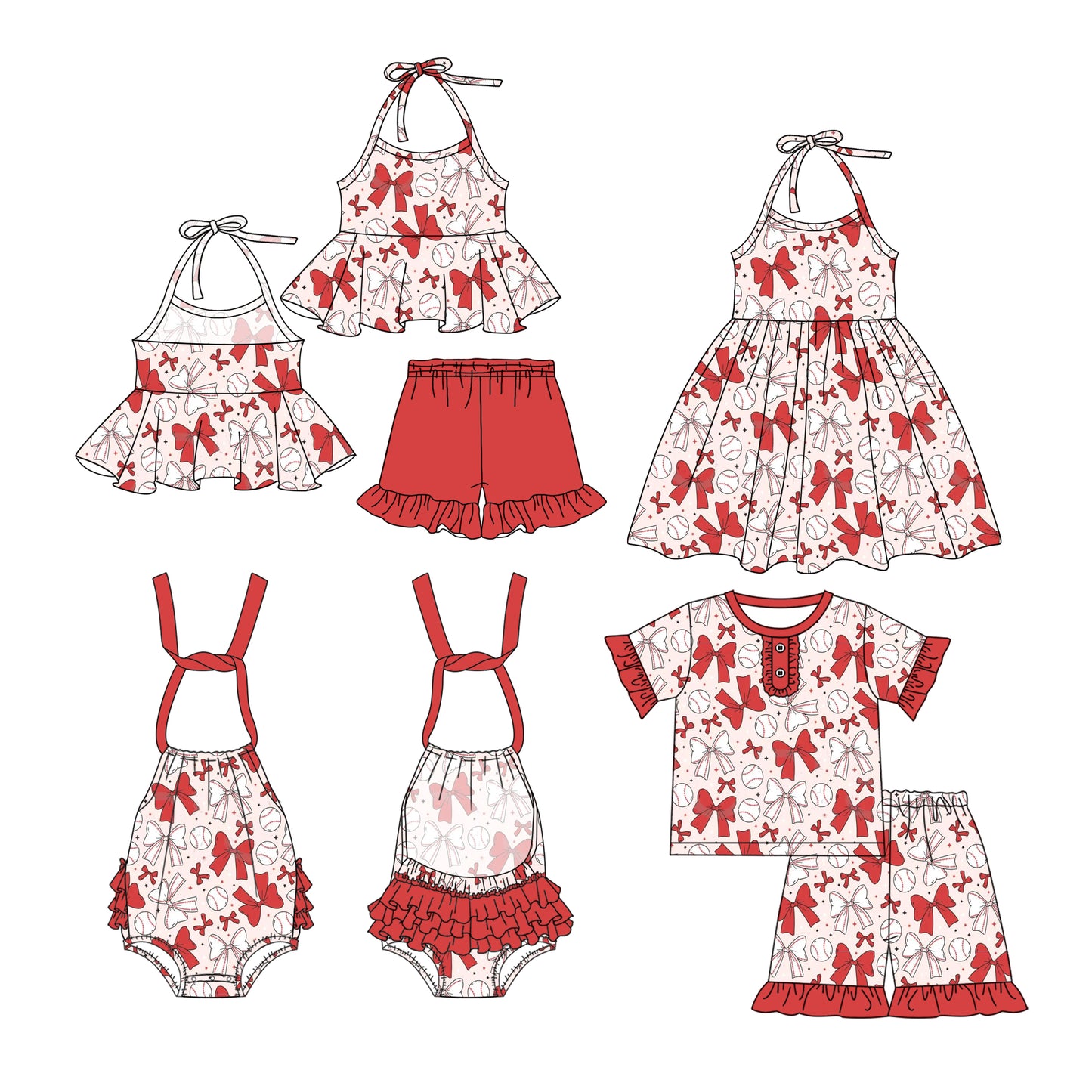 2.26 custom each style moq 5eta 4-6week Sibling Sister bow baby girl short sleeve shorts sets and sets 2 and boy romper and dress match design