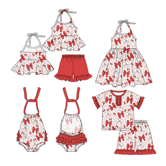 2.26 custom each style moq 5eta 4-6week Sibling Sister bow baby girl short sleeve shorts sets and sets 2 and boy romper and dress match design