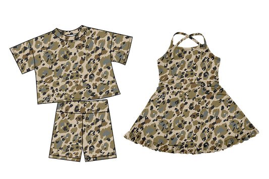3.18 custom each style moq 5eta 4-6week Sibling Sister camouflage baby girl short sleeve shorts sets and dresses match design