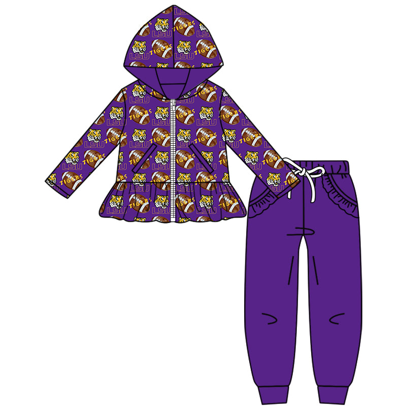 Custom moq 5 mix size milk silk summer teams baby girls clothes purple hooded long sleeve pants sets and boy sets and dress and pant-25.8.20