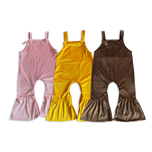 RTS NO MOQ Sibling baby girl clothes Gold velvet vest jumpsuits