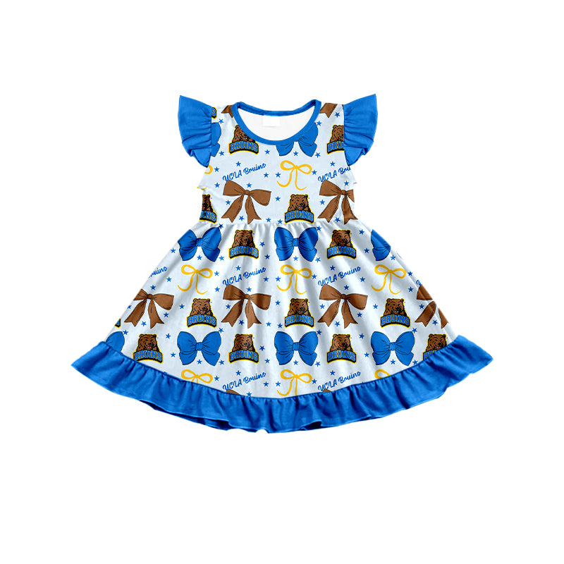 Custom moq 5 mix size milk silk summer teams baby girls clothes team bow blue sleeveless skirts sets and dress 1 and dress 2 and dress 3-25.6.25