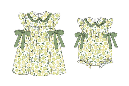 25.11.6 custom each style moq 5 eta 6-8week Sibling Sister floral baby short sleeve romper and dress match design