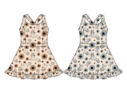 3.22 custom each style moq 5eta 4-6week Sibling Sister baby girls clothes Short sleeve yoga dress 1 and dress 2 match family design