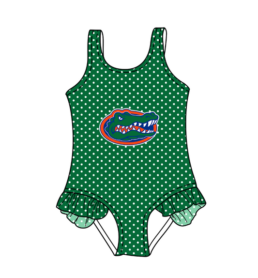 Custom moq 5 mix size milk silk summer teams Green Baby Girl Sleeveless Polka Dot Lace Onesie Swimsuit Cute Summer Beachwear for Little Girls