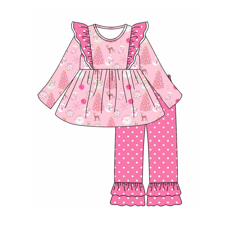 9.2 custom each style moq 5eta 4-6week Sibling Sister Christmas pink baby girl sets and dress match family design