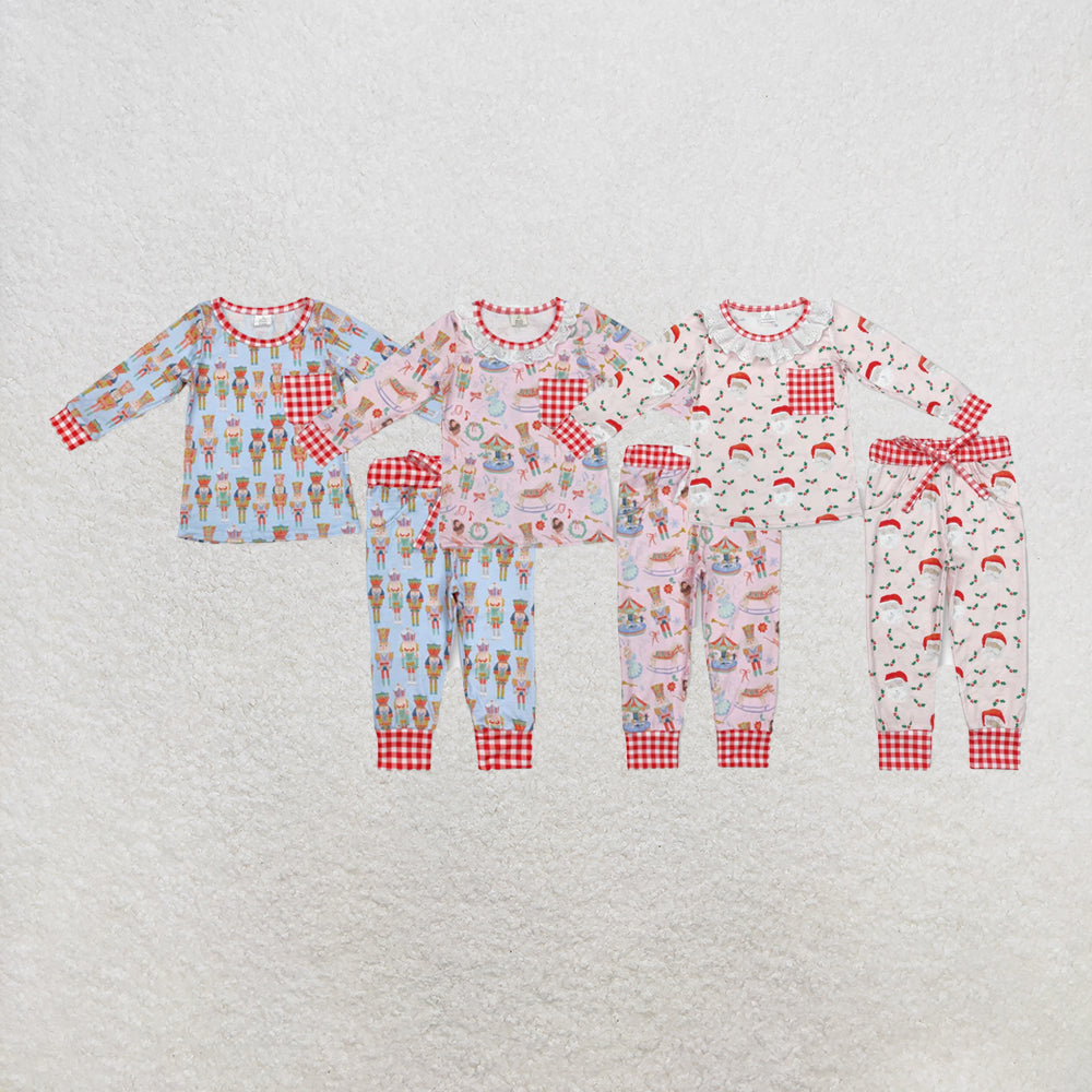 RTS NO MOQ Sibling milk silk Baby Girls Cute Bamboo Christmas Long Sleeve Sleepwear Set