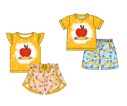 12.27 custom each style moq 5eta 4-6week Sibling Sister pencil apple baby girls short sleeve shorts sets 1 and sets 2 match design