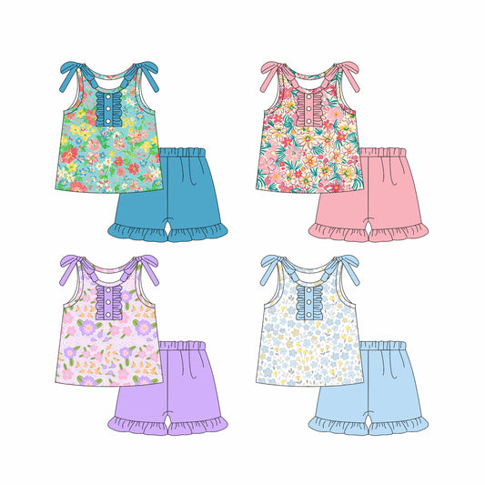 4.8 custom each style moq 5eta 4-6week Sibling Sister baby girls short sleeve set and set 4 match design