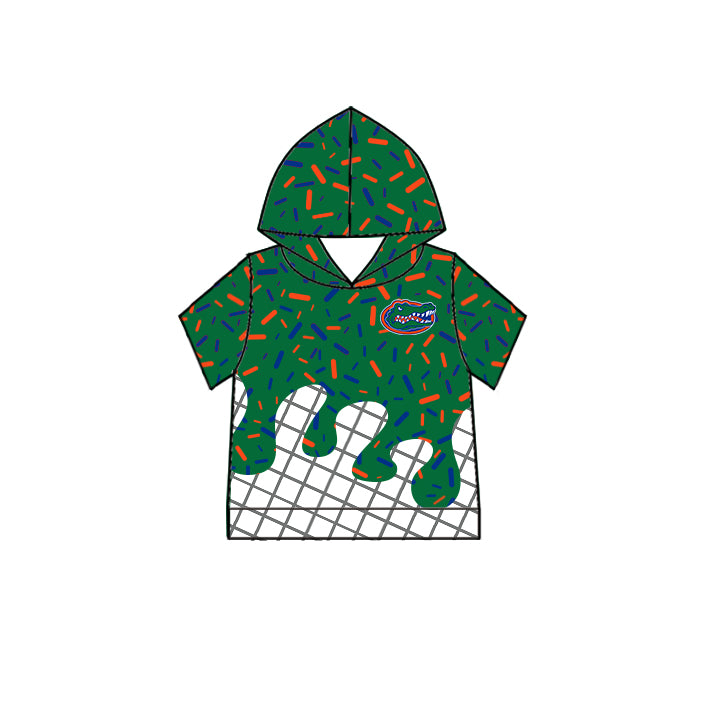 Custom moq 5 mix size milk silk summer teams Baby Camo Hooded Short Sleeve Top and Shorts Set Ice Cream Drips Hooded Green Top with Matching Shorts