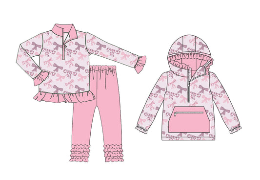 25.8.18 custom each style moq 5eta 4-6week Sibling Sisters Christmas bow baby girl long sleeve pants sets and top match family design
