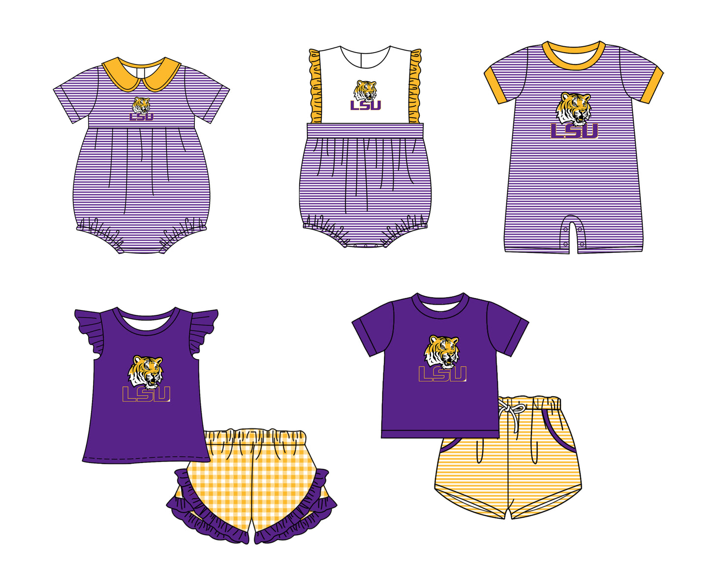 Custom moq 5 mix size milk silk summer teams Baby Boys And Girls Dark purple Short-Sleeved Shirt And Shorts Set Matching Striped Rompers Outfit Set