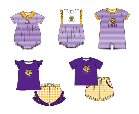 Custom moq 5 mix size milk silk summer teams Baby Boys And Girls Dark purple Short-Sleeved Shirt And Shorts Set Matching Striped Rompers Outfit Set