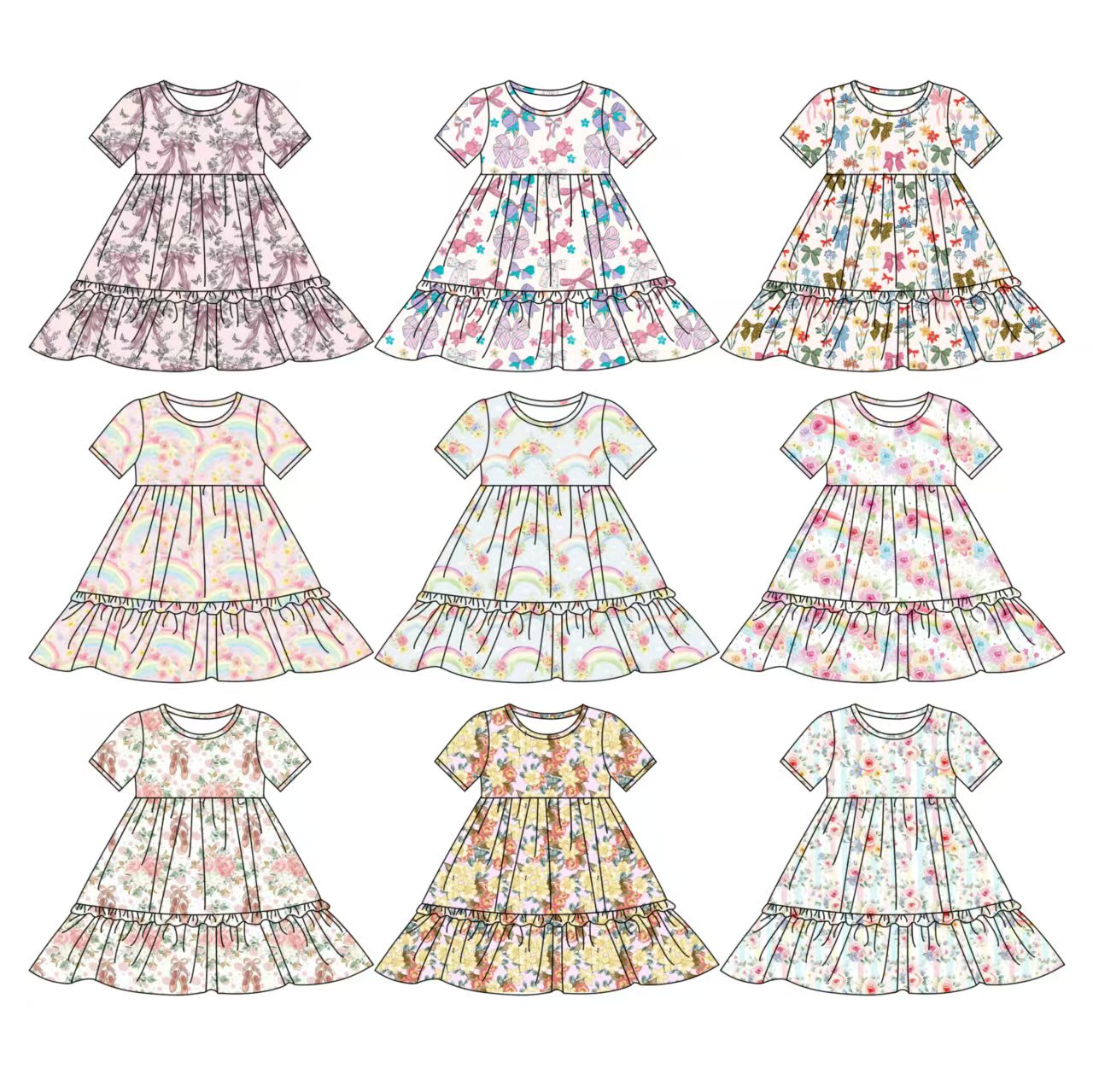 12.5 custom each style moq 5eta 4-6week Sibling Sister bow love baby girl short sleeve dress 1 and dress 2 and dress 3 and dress 4 and dress 5 and dress 6 match family design