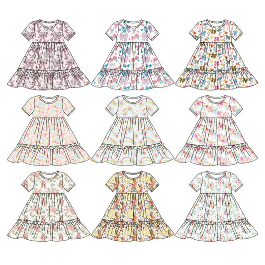 12.5 custom each style moq 5eta 4-6week Sibling Sister bow love baby girl short sleeve dress 1 and dress 2 and dress 3 and dress 4 and dress 5 and dress 6 match family design
