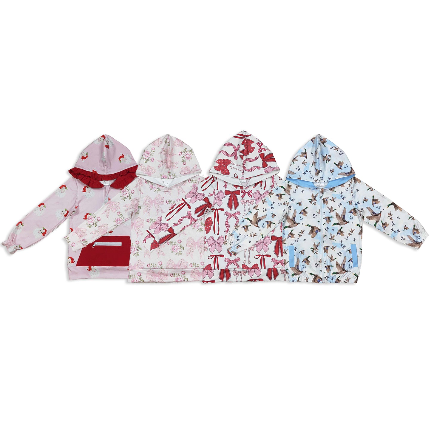 RTS NO MOQ Sibling baby girls clothes floral duck Hooded Zip-Up Long Sleeve Jacket