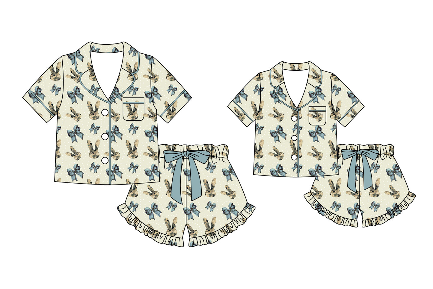 Custom moq 5 mix size Sibling Mom And Me Print Pajama Set Short-Sleeved Top And Shorts Matching Sleepwear