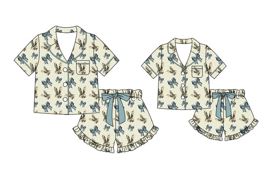 Custom moq 5 mix size Sibling Mom And Me Print Pajama Set Short-Sleeved Top And Shorts Matching Sleepwear