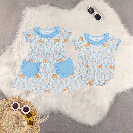 RTS Sibling baby girls halloween Short Sleeve dress rompers
