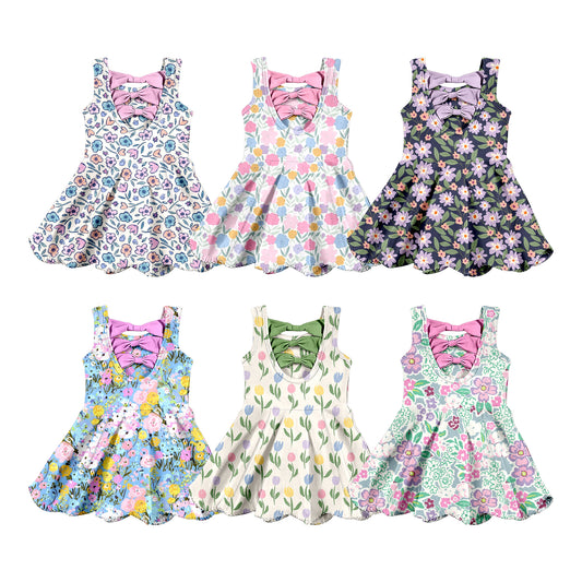Custom moq 5 mix size Sibling Baby Girl's Floral Print Sleeveless Yoga Dress Cute Toddler Girls' Summer Casual Dress