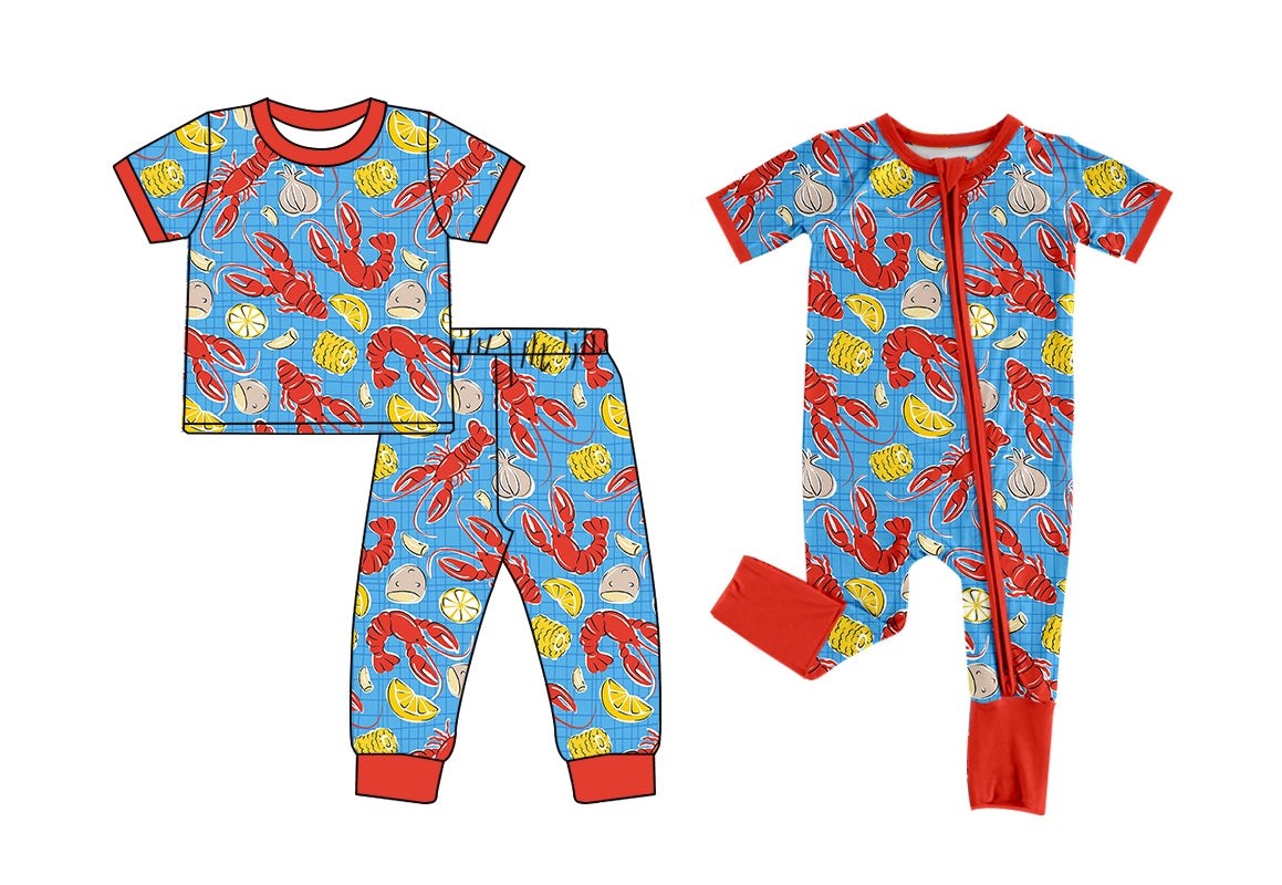 25.12.17 custom each style moq 5 eta 6-8week Sibling Sisters lobster baby boy clothes short sleeve pants sets and romper match family design