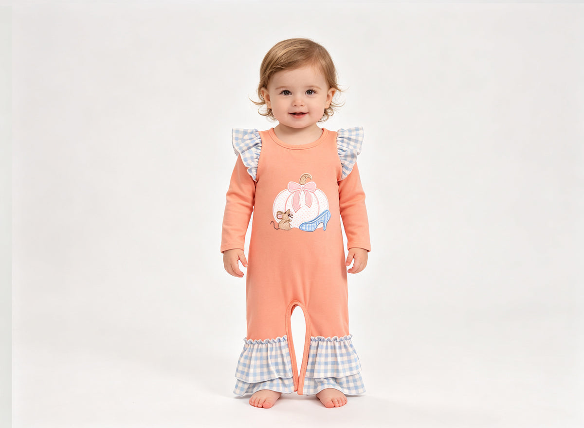 (Sample) No moq milk silk LR3217 Baby Girls Bow Pumpkins Fall Ruffle Pant Holiday Rompers