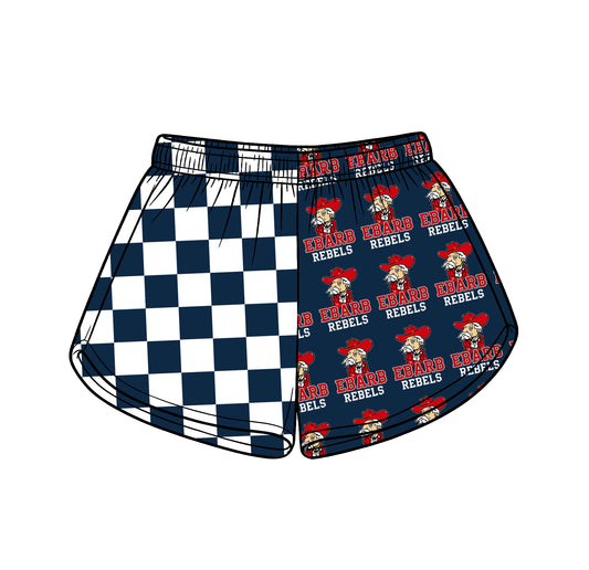 Custom moq 5 mix size milk silk summer teams Adult And Kids Navy Blue Patchwork Summer Casual Shorts