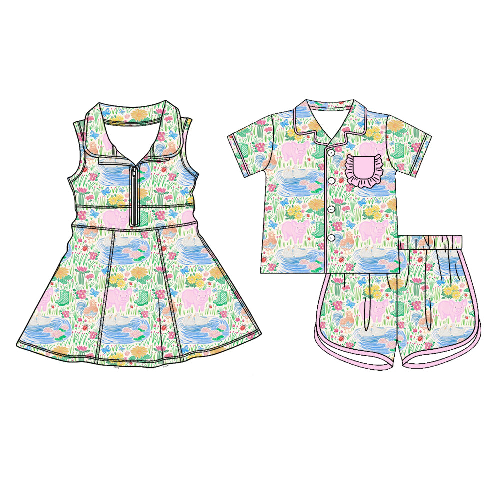 26.1.22 custom each style moq 5 eta 6-8week Sibling Sister floral baby short sleeve shorts sets and dress match design