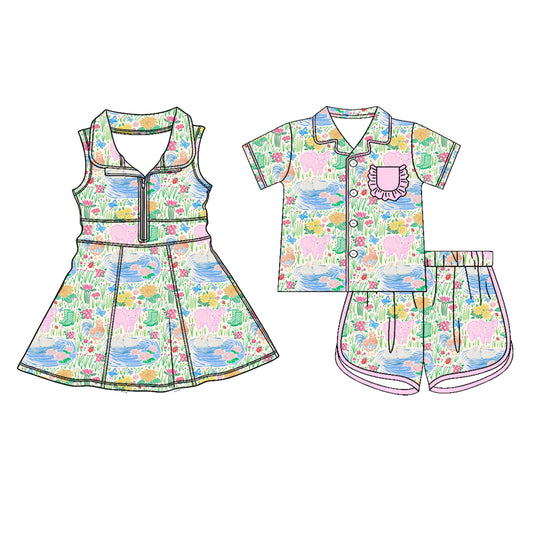 26.1.22 custom each style moq 5 eta 6-8week Sibling Sister floral baby short sleeve shorts sets and dress match design
