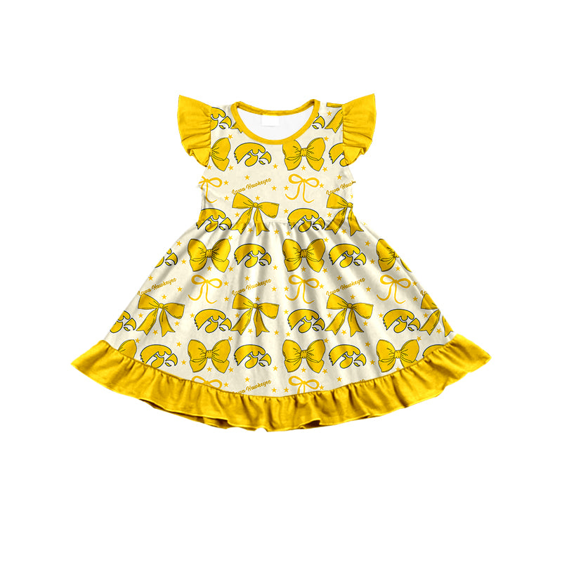 Custom moq 5 mix size milk silk summer teams baby girls clothes team bow yellow sleeveless skirts sets and dress 1 and dress 2 and dress 3-25.6.26