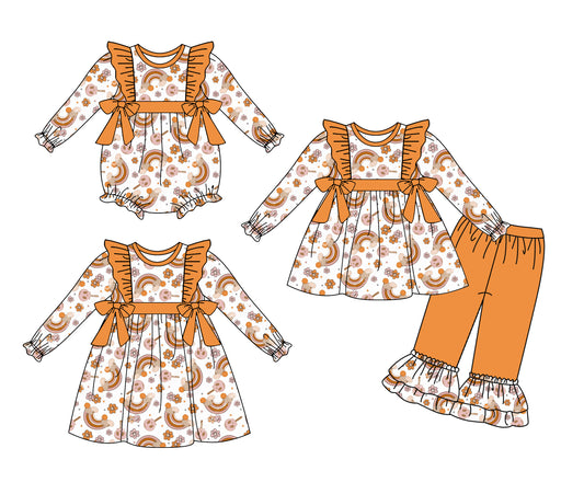 25.6.25 custom each style moq 5eta 4-6week Sibling Sisters baby girl long sleeve pants sets and dress and rompers match family design