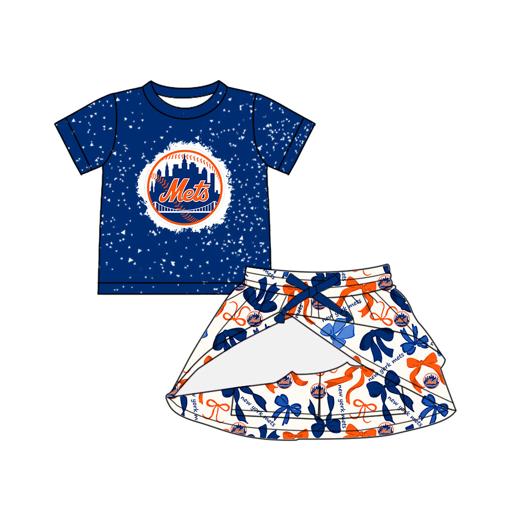 Custom moq 5 mix sizes summer teams baby girls clothes team blue short sleeve skirts shorts sets dress 1 and dress 2 and dress 3 and dress 4-25.5.17