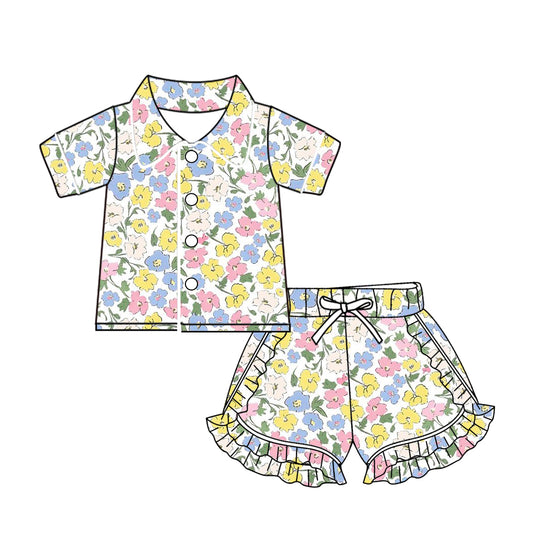 10.22 custom each style moq 5eta 4-6week baby kids clothes floral short sleeve shorts pajamas sets