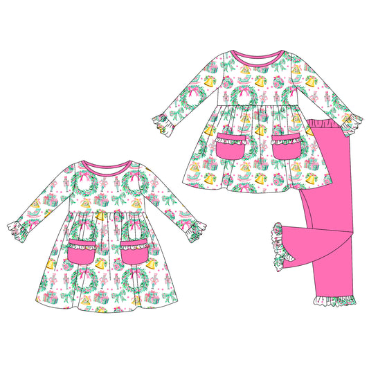 25.6.26 custom each style moq 5eta 4-6week Sibling Sisters Christmas bow baby girl long sleeve pants sets and dress match family design