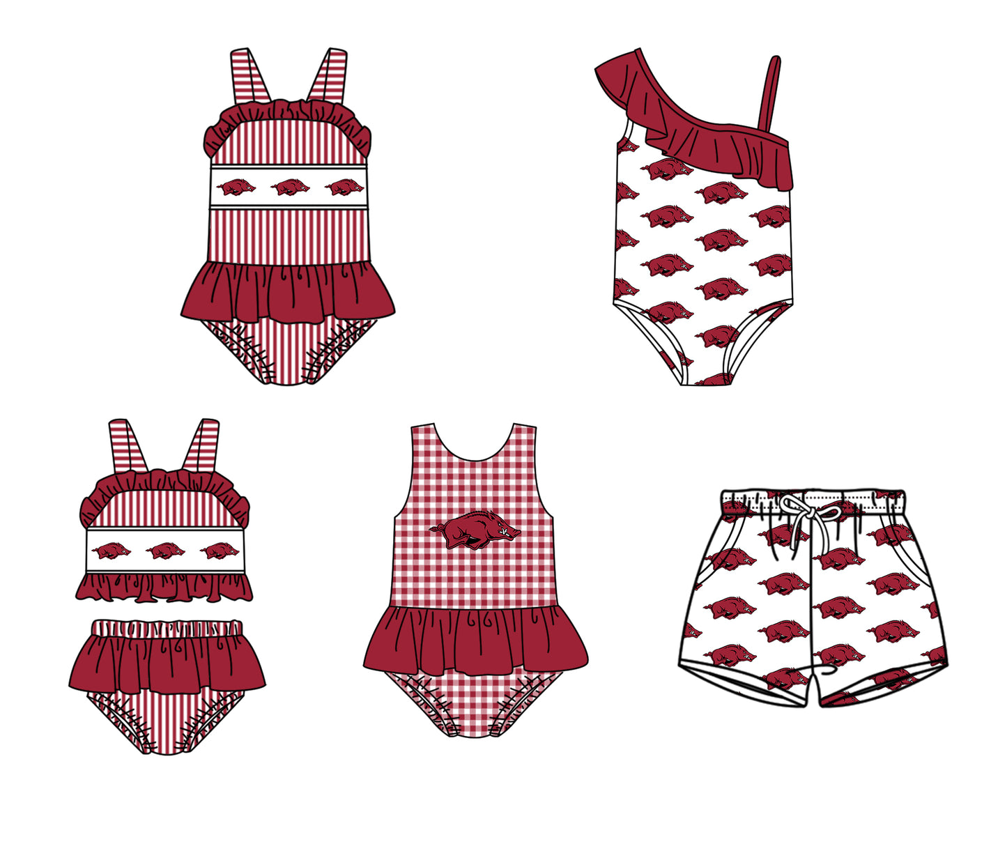 Custom moq 5 mix size milk silk summer teams Baby Girl Red Stripe  Two-Piece Swimsuit Set One Piece Swimsuits Boys Swim Trunks