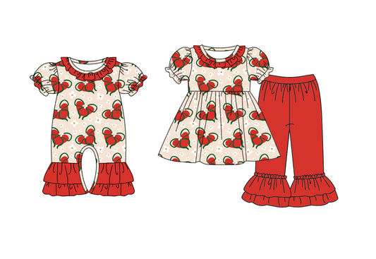 25.9.14 custom each style moq 5eta 6-8week Sibling Sisters love bow baby girl clothes short sleeve pants sets and romper match family design
