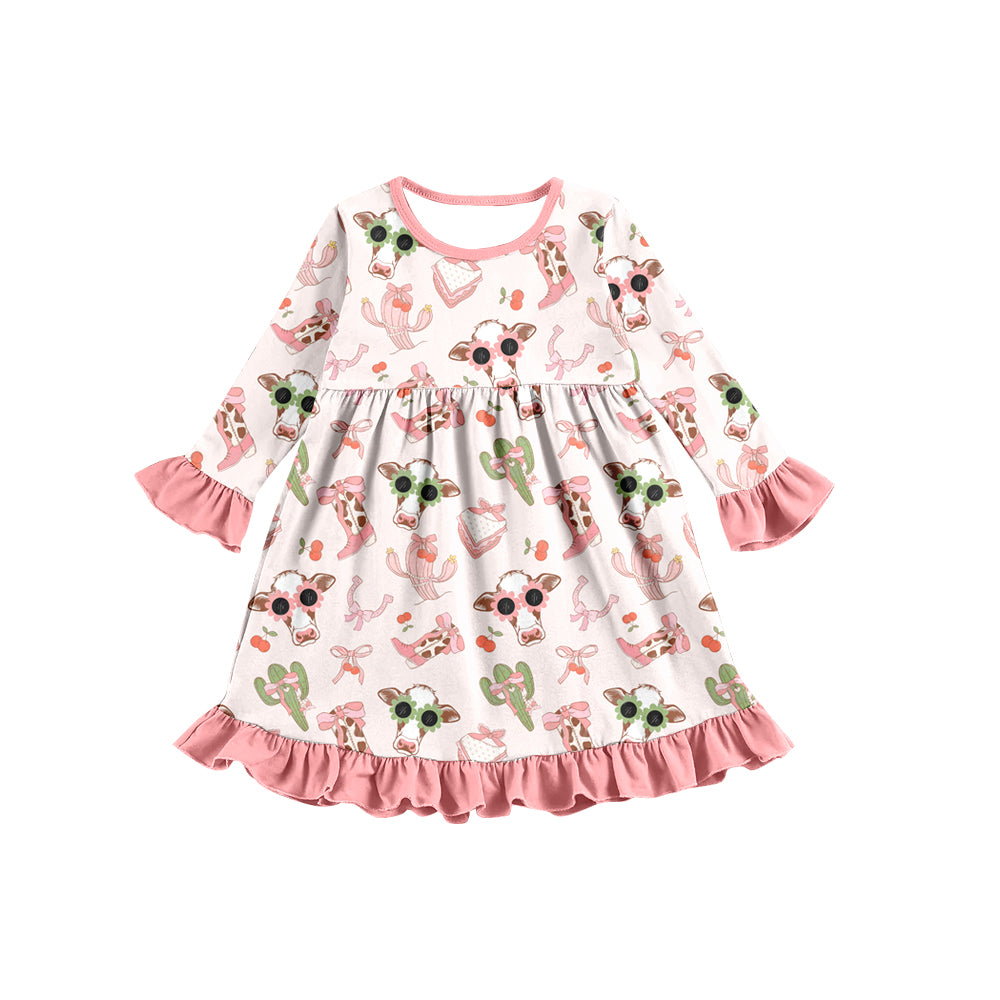 5.31 custom each style moq 5eta 4-6 week Sibling Sister cow catcus pink girls long sleeve and short sleeve outfits and dress and baby romper and jumpsuit match family design