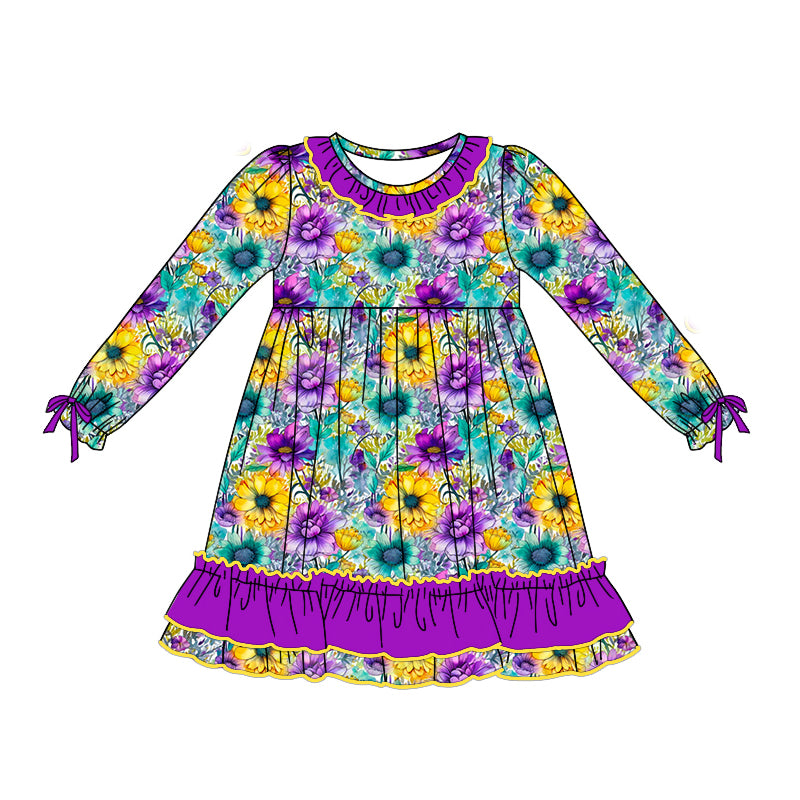 7.23 custom each style moq 5eta 4-6week Sibling Sister floral purple baby girls sets and dress and rompers match family design