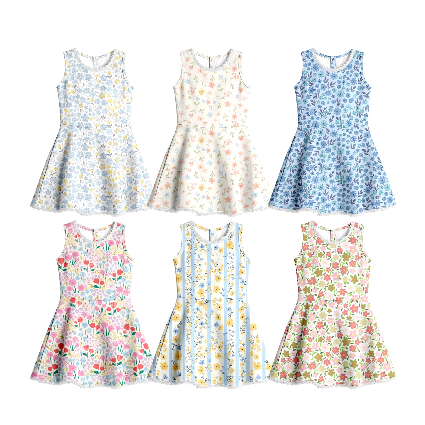Custom moq 5 mix size Sibling Baby Girl's Floral Print Sleeveless Yoga Dress Cute Toddler Girls' Summer Casual Dress